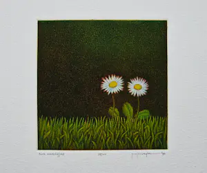 Joop Vegter - Fraaie kleine mezzotint "twee madeliefjes" - kleine oplage - potloodgesigneerd kopen? Bied vanaf 70!