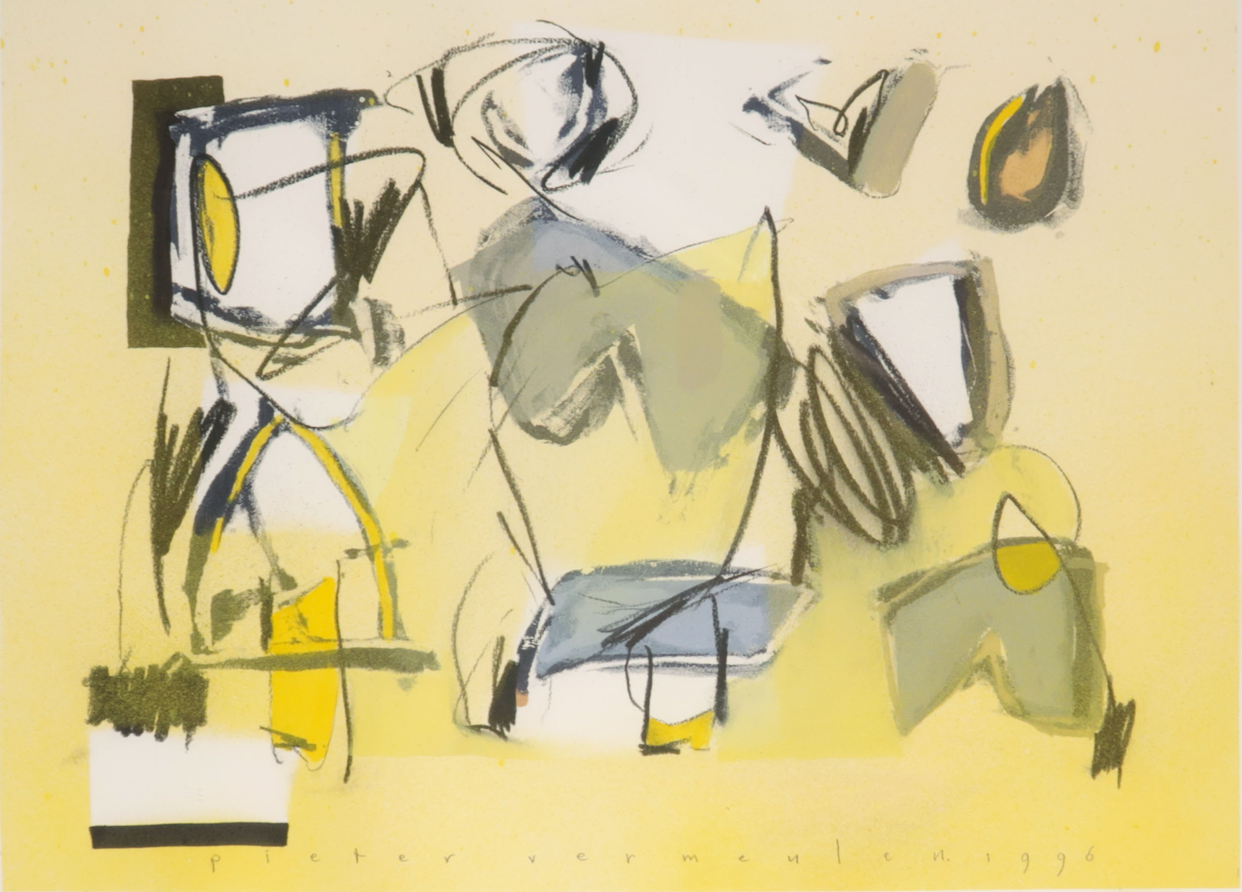 Pieter Vermeulen - gemengde techniek op papier, Zonder titel - Ingelijst kopen? Bied vanaf 1!