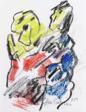 Jan Sierhuis - Pastelkrijt op papier, Zonder titel - Ingelijst kopen? Bied vanaf 1!