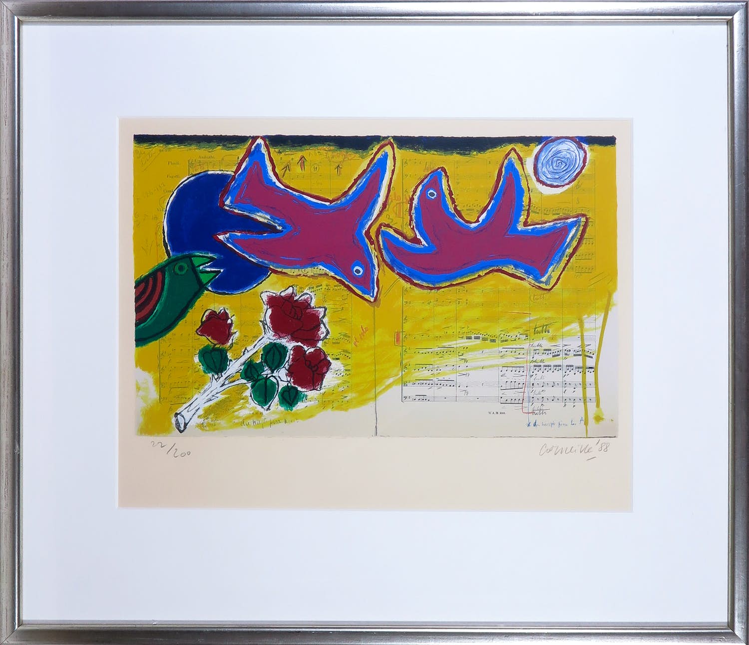 Corneille - Zeefdruk, Hommage à Mozart - Ingelijst verkocht voor € 200!