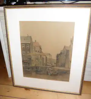 Chris Snijders - Potlood tekening, van een stads gezicht. verkocht voor € 35!