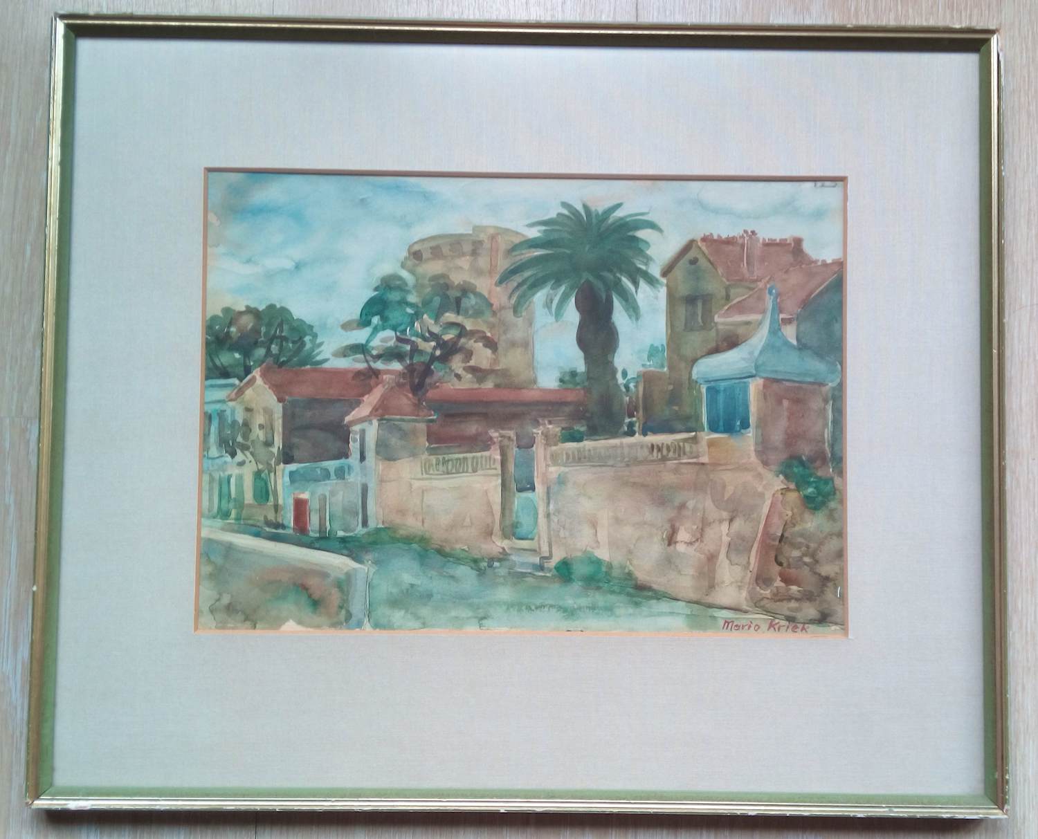 Mario Kriek - AQUAREL 1950s STRAATSCÈNE MARIO KRIEK 1906–1977 INGELIJST GESIGNEERD kopen? Bied vanaf 65!