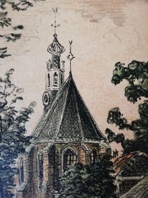 Eugene Rensburg - Dorpsgezicht Bergen nh met Ruïnekerk op achtergrond.... kopen? Bied vanaf 50!