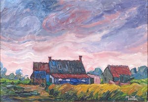 Jan Dekker - Olieverf op Hardboard, Boederijen, Ingelijst kopen? Bied vanaf 1!