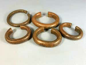 Benin - 201008 - Large Tribal used 5 bracelets or manilla's - Nigeria. verkocht voor € 65!