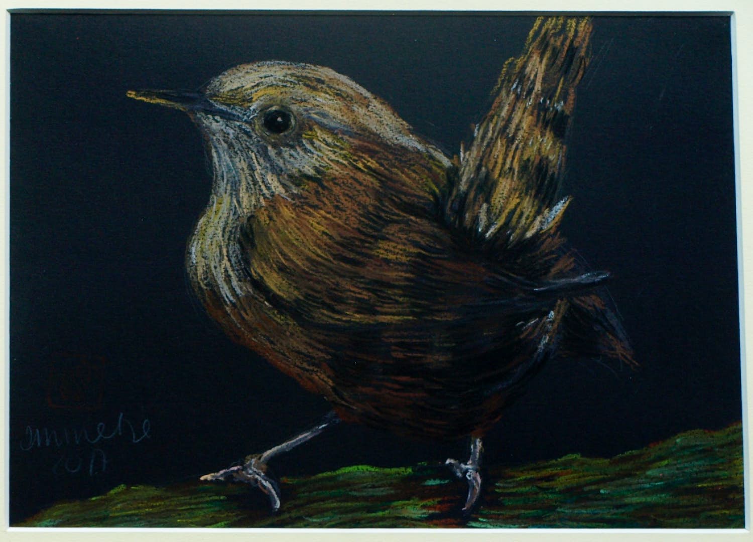 Niet of onleesbaar gesigneerd - Ingelijste pastel , Vogel op tak – gesigneerd – 2017 - Lijst, 41 x 41 cm. kopen? Bied vanaf 1!