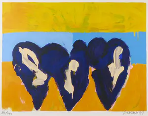 Jan Cremer - Zeefdruk, Drie tulpen op een gekleurd veld - Ingelijst (Groot) kopen? Bied vanaf 1!