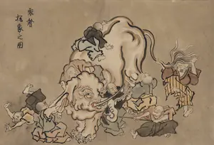 Hanabusa Itchō - (naar) Japanse inkttekening, Blinde monniken onderzoeken een olifant kaufen? Bieten Sie von 1!