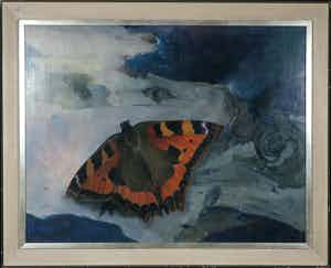 Jan van der Veer - Acryl op marouflé, Vlinder - Ingelijst verkocht voor € 70!
