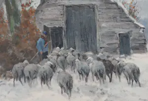 Willem G.F. Jansen - Schapen met schaapsherder in de winter kopen? Bied vanaf 100!