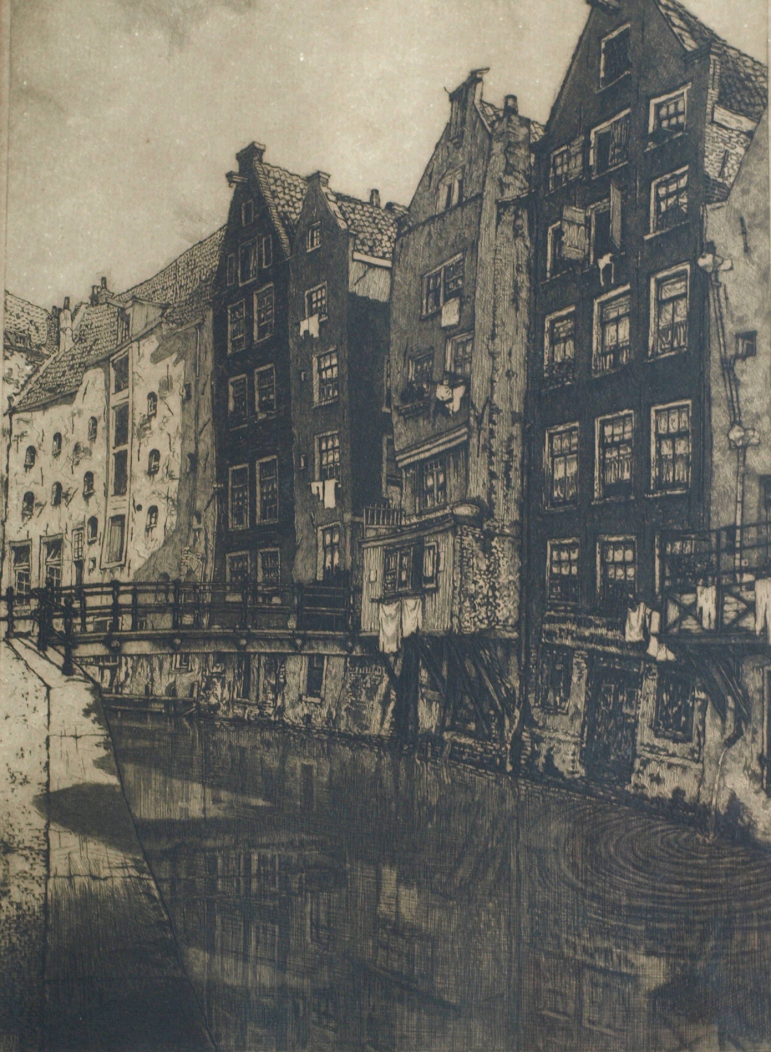 Cornelis Brandenburg - Ets, Oudezijds Achterburgwal, Amsterdam – gesigneerd en ingelijst - 1913 verkocht voor € 50!