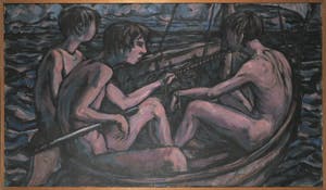 Piet van Mook - Olieverf op doek, Drie figuren in boot - Ingelijst (Zeer groot) kopen? Bied vanaf 200!