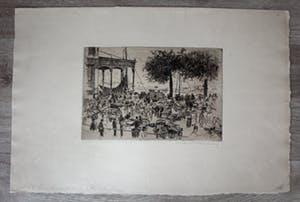 Martin van Waning - ets: Vischmarkt te Rotterdam kopen? Bied vanaf 45!