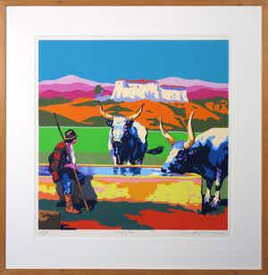 Marco Kooiman - Zeefdruk, Drinking Oxen - Ingelijst verkocht voor € 50!