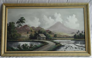 Niet of onleesbaar gesigneerd - Grote ingelijste gouache , Indisch landschap – ca. 1950 – 54 x 87 cm. kopen? Bied vanaf 1!