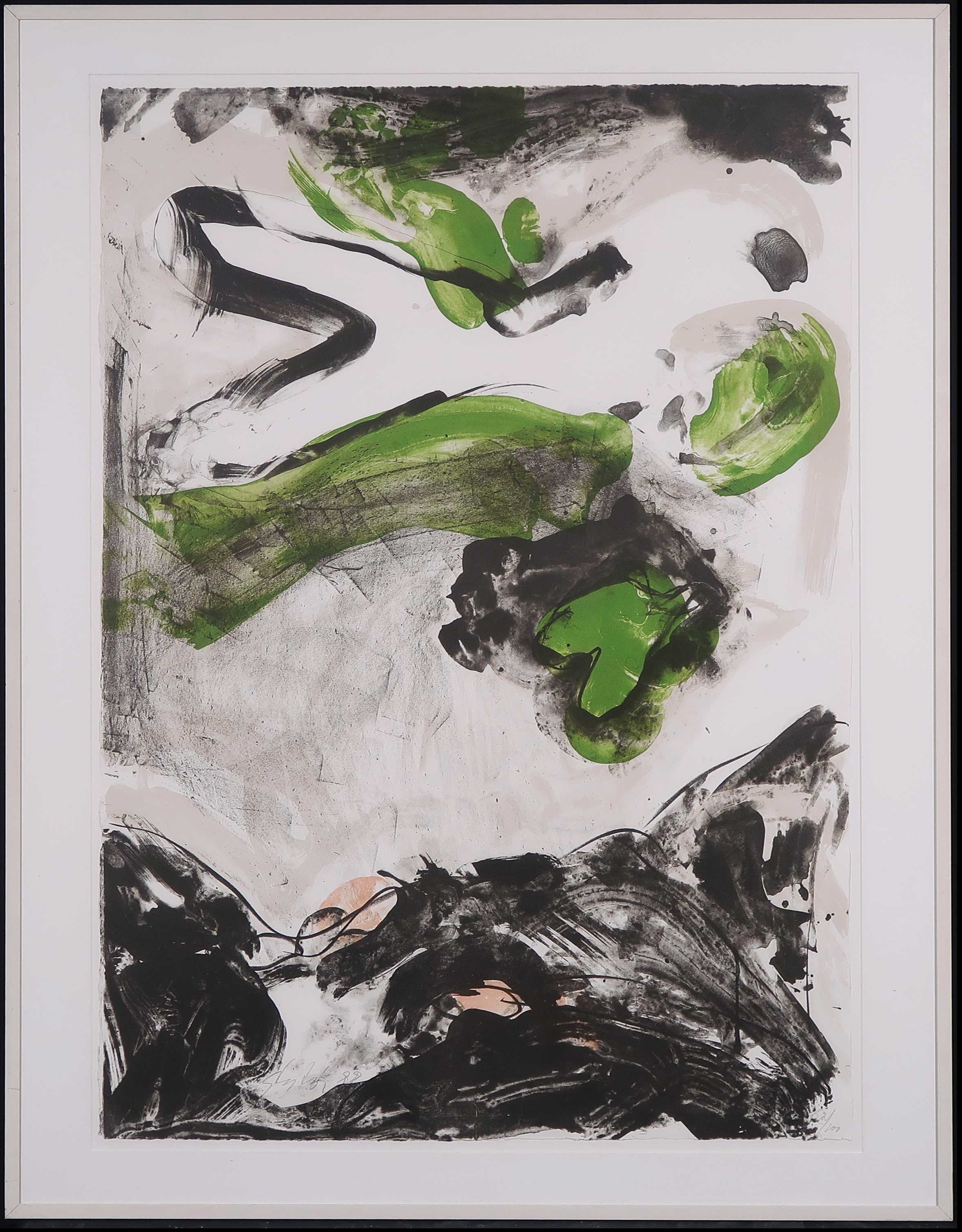 Ger Lataster - Litho, Groen - Ingelijst verkocht voor € 80!