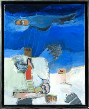 Michel van Overbeeke - Gemengde techniek op doek, Zonder titel - Ingelijst verkocht voor € 250!