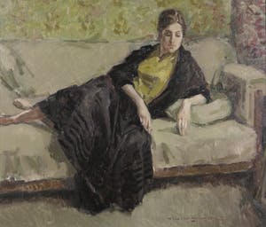 Hessel de Boer - Olieverf op doek, Vrouw op een sofa - Ingelijst kopen? Bied vanaf 900!