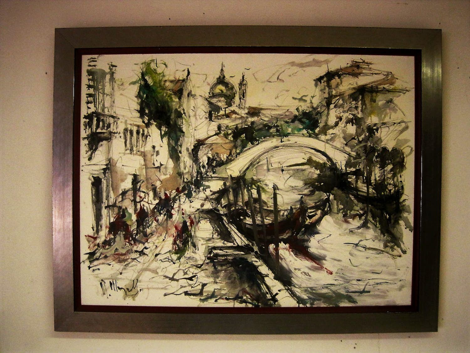 Niet of onleesbaar gesigneerd - Groot expressionistisch olieverf op doek "Venetië" - gesigneerd kopen? Bied vanaf 1!