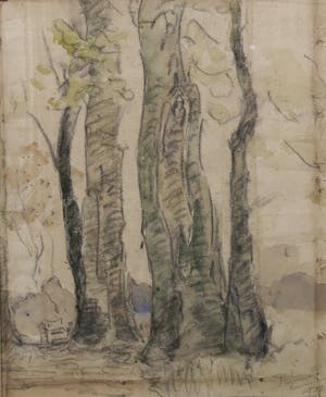 Gert Stegeman - Tekening / Aquarel, Landschap met bomenrij kopen? Bied vanaf 1!