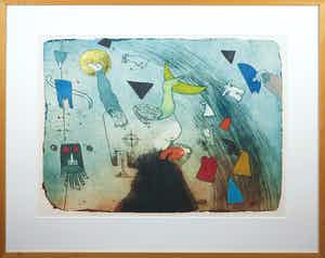 Michel van Overbeeke - Ets, In the air- Ingelijst verkocht voor € 50!