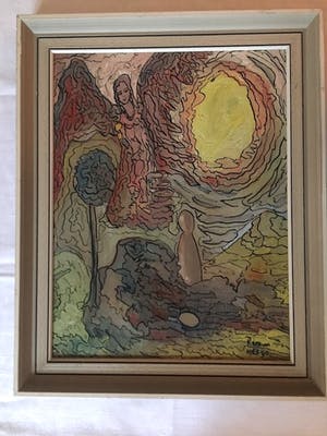 Kees van Es - Landschap met Engel - Olieverf op paneel kopen? Bied vanaf 40!