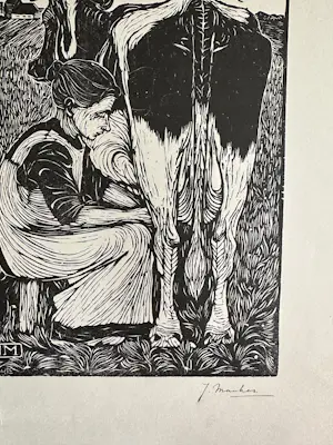 Jan Mankes - Houtsnede Koemelkster kopen? Bied vanaf 225!