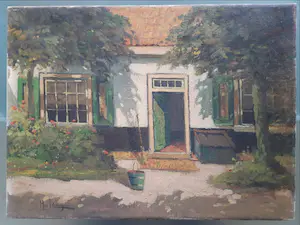 Hendrikus van Langen - Zonnige gevel boerenwoning - olieverf op doek kaufen? Bieten Sie von 50!