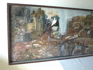 Niet of onleesbaar gesigneerd - Grote, ingelijste collage + verf , Vredesdemonstratie 1981 – 64 x 185 cm kopen? Bied vanaf 1!