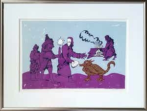 Lucebert - 'Het offer' - Ingelijst 1973 verkocht voor € 155!