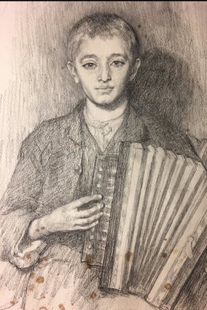 Agnieta Cornelia Gijswijt - Tekening, jongen met accordeon kopen? Bied vanaf 30!