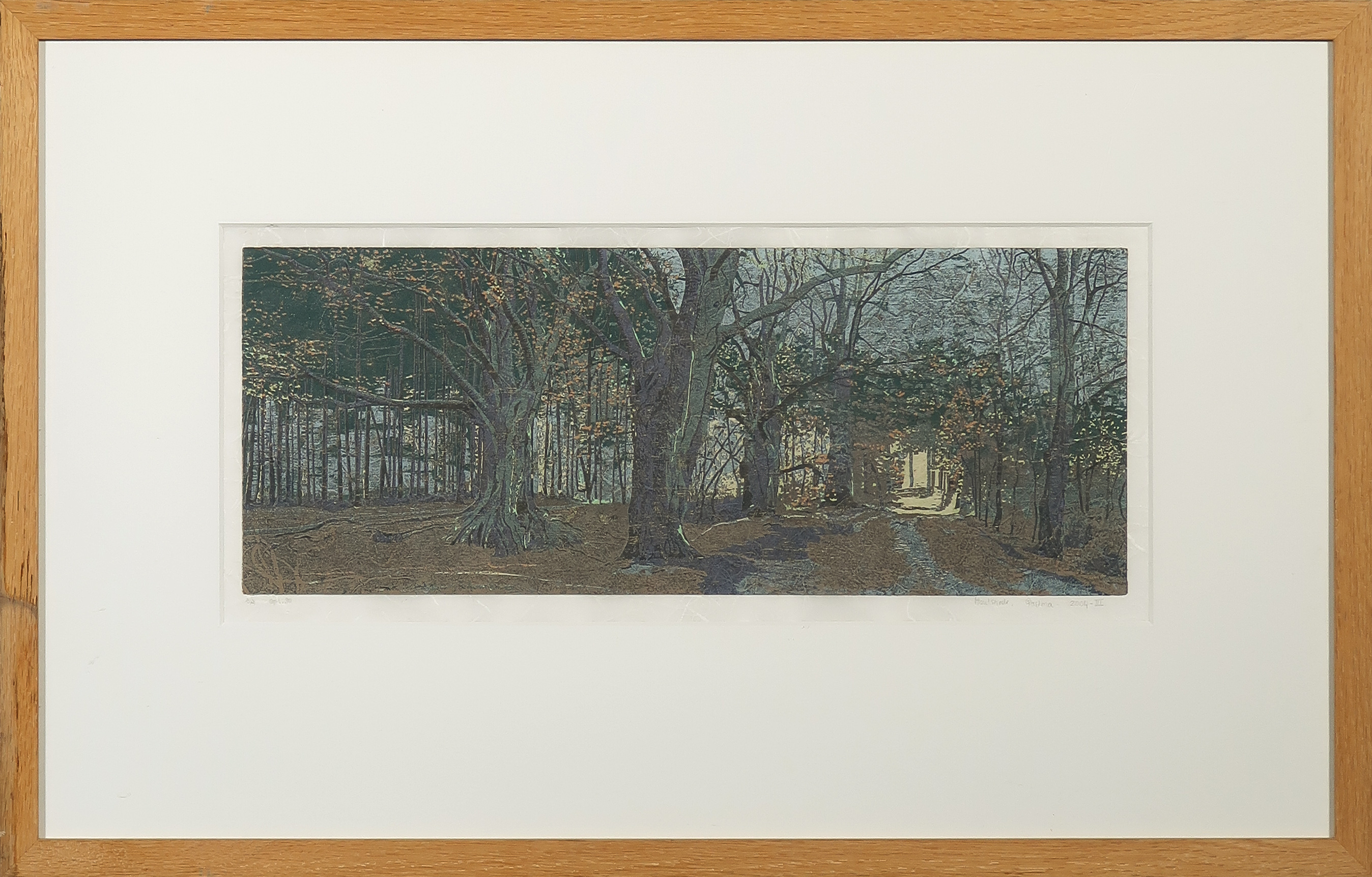 Grietje Postma - Houtsnede, Boslandschap - Ingelijst verkocht voor € 35!