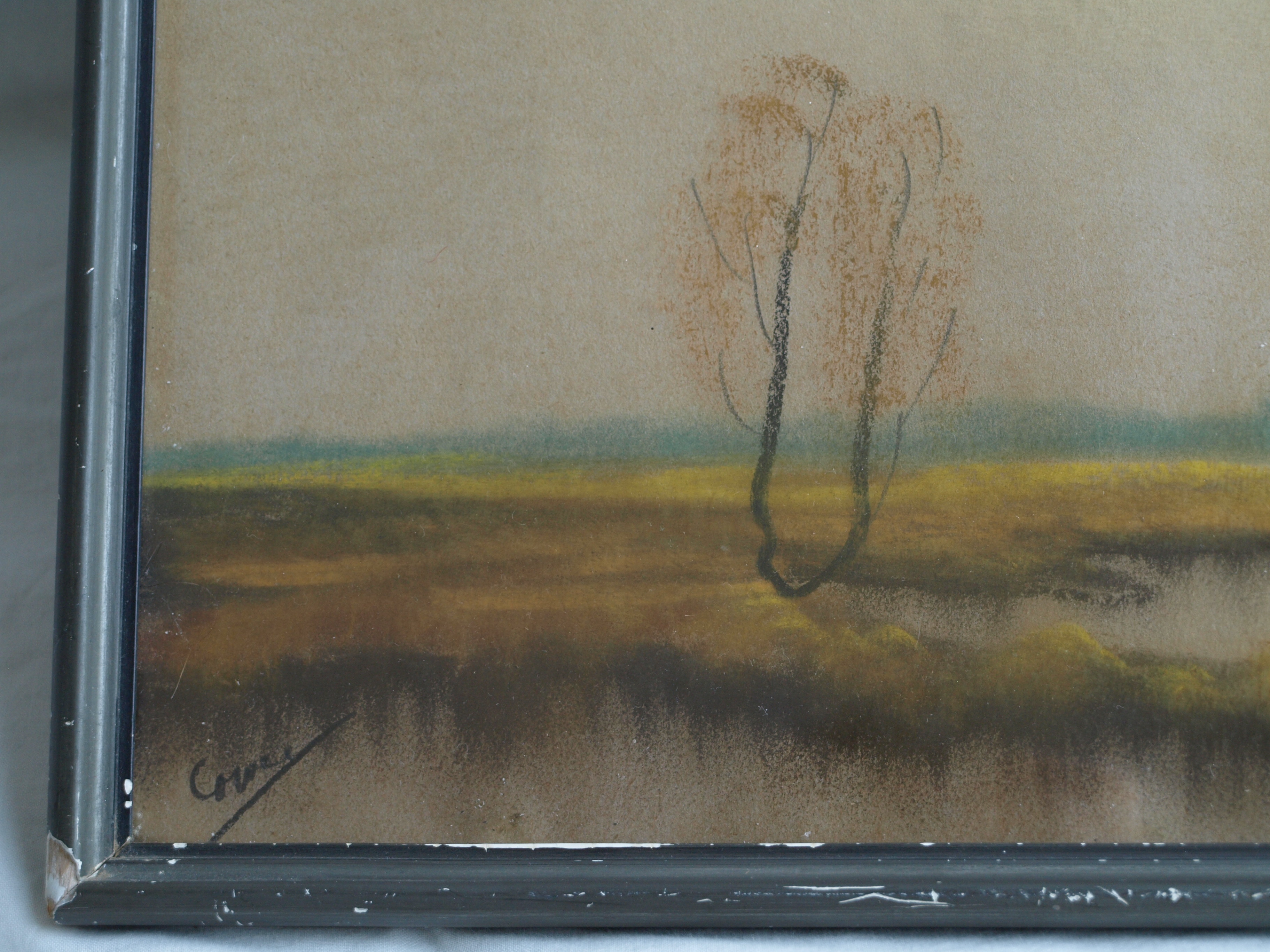 Niet of onleesbaar gesigneerd - Pasteltekening , Watergezicht – gesigneerd & ingelijst  kopen? Bied vanaf 1!