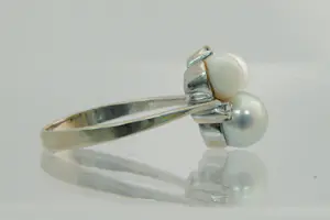 69-  Exclusieve 14Krt witgouden dames entourage ring met diamanten en parels kopen? Bied vanaf 180!