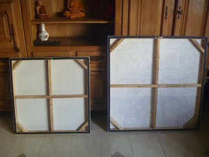 Niet of onleesbaar gesigneerd - 2 abstracte kunstwerken in 1 koop kopen? Bied vanaf 1!