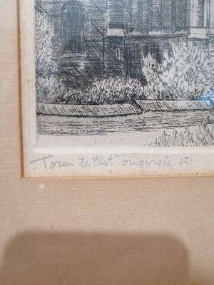 Cor van der Woerd - Toren te Elst (Originele ets) '50 kopen? Bied vanaf 20!