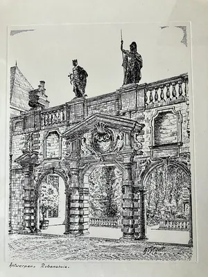 Niet of onleesbaar gesigneerd - 2 Etsen Antwerpen en Bruxelles in mooie houten lijsten van 40 x 29 cm kopen? Bied vanaf 1!