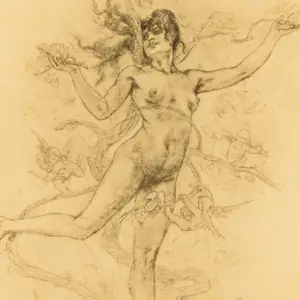 Felicien Rops - Mythologische tekening van een naakte vrouw die gracieus danst kopen? Bied vanaf 50!