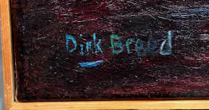 Dirk Breed - Ingelijste olieverf op doek: Noord-Hollands landschap met huizen langs een dijk kopen? Bied vanaf 1500!