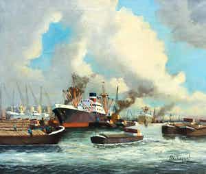 Adri Verveen - C4674-5 - Havengezicht verkocht voor € 175!