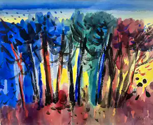 Andre van der Vossen - Bomenrij - expressionistisch kleurrijk werk verkauft für € 115!