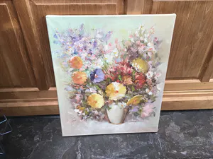 Eddy Samson - Uitbundig Bouquet in witte vaas. kopen? Bied vanaf 1!