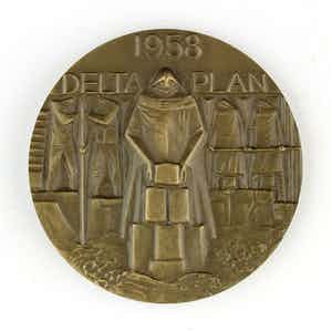 Fred Carasso - Bronzen penning: Deltaplan, 1958 verkocht voor € 120!