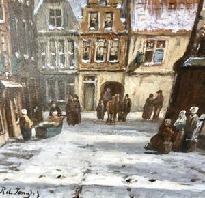 Oene Romkes de Jongh - Winters stadsgezicht kopen? Bied vanaf 1500!
