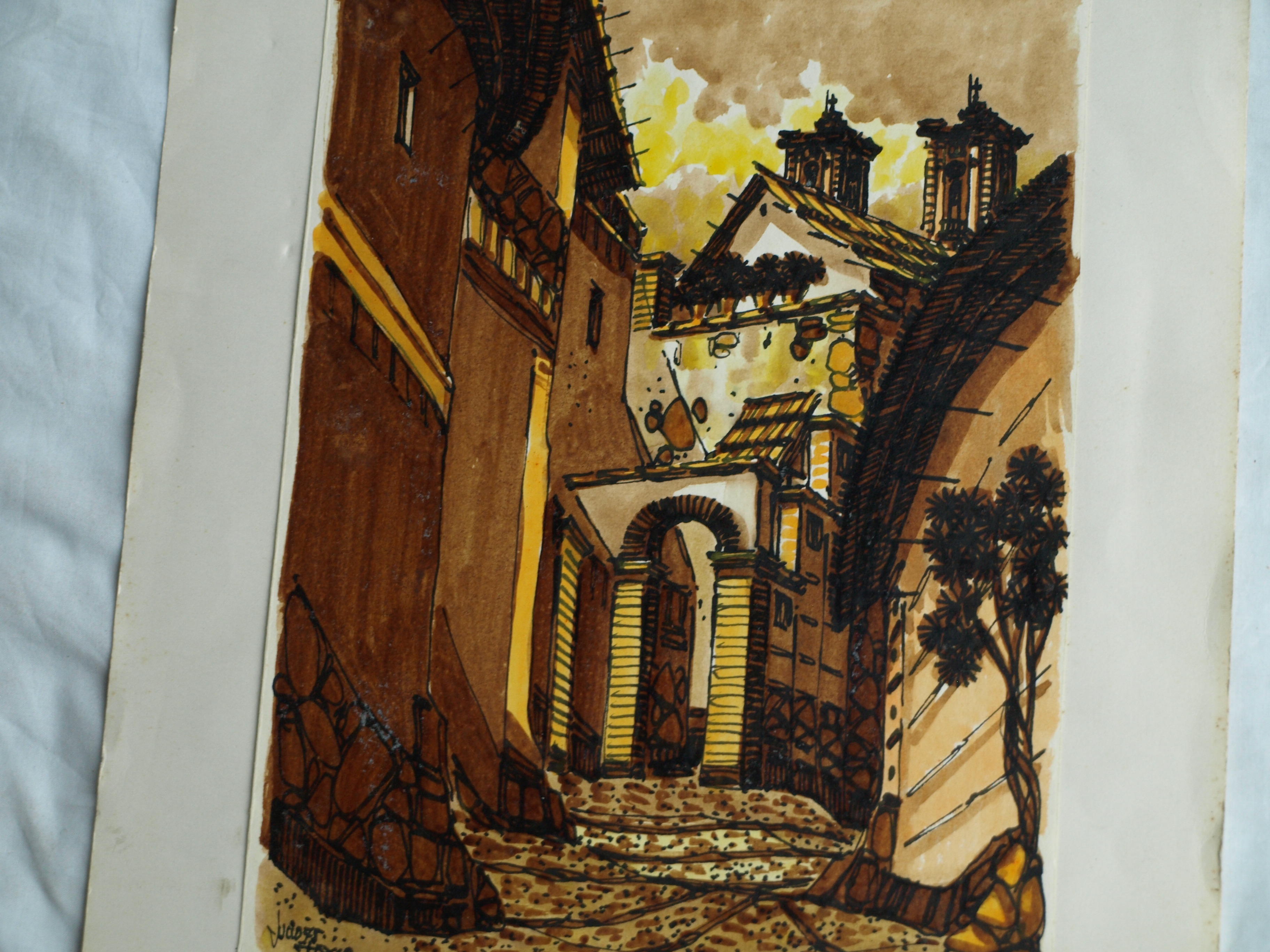 Niet of onleesbaar gesigneerd - 2 Aquarellen , Dorpsgezichten - gesigneerd kopen? Bied vanaf 1!