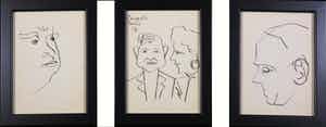 Siep van den Berg - Lot van drie tekeningen, Vier gezichten - Ingelijst verkocht voor € 35!