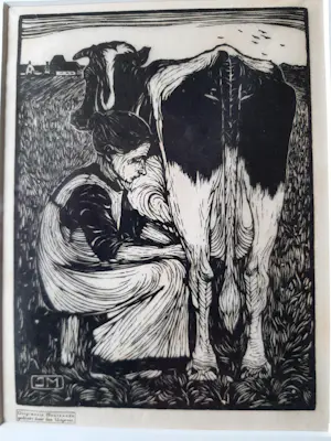 Jan Mankes - Originele Houtsnede Koemelkster 1927 kopen? Bied vanaf 160!