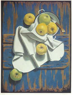 Rob Mohlmann - Zeefdruk, Stilleven met appels verkocht voor € 35!