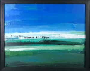 Wijm Bos - Acryl op paneel, Hollands Landschap - Ingelijst (Groot) verkocht voor € 70!