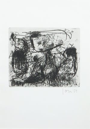 Asger Jorn - Ets en droge naald op handgeschept Japon, Friedhof der Maulwürfe - Ingelijst kopen? Bied vanaf 1!
